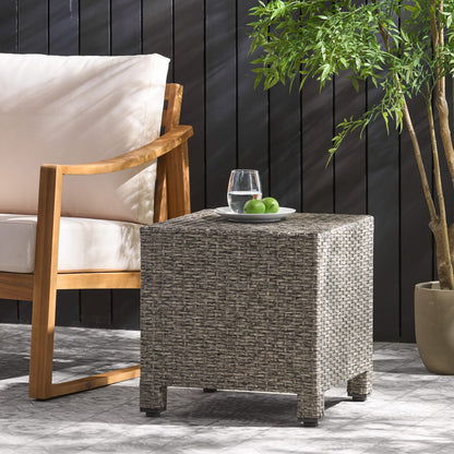 Black Rattan Outdoor Side Table - 18" Cube