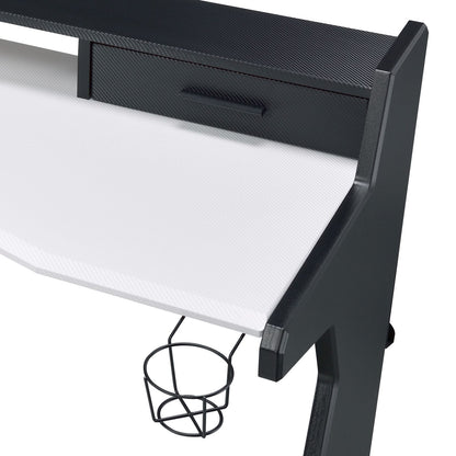 White and Black Wood Metal Gaming Table with Storage Drawers