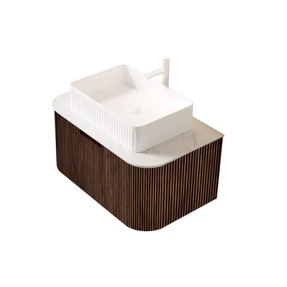 Modern Wall-Mounted Bathroom Vanity with Ceramic Basin and Walnut Finish