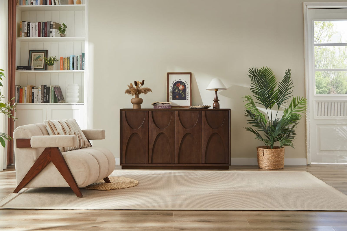 Natural Walnut 4-Door Accent Cabinet - Storage Sideboard