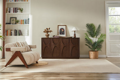 Natural Walnut 4-Door Accent Cabinet - Storage Sideboard