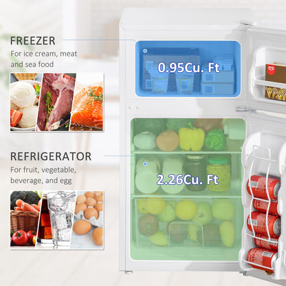 Mini Fridge with Freezer - 3.2 Cu.Ft Compact White Refrigerator for Dining Room
