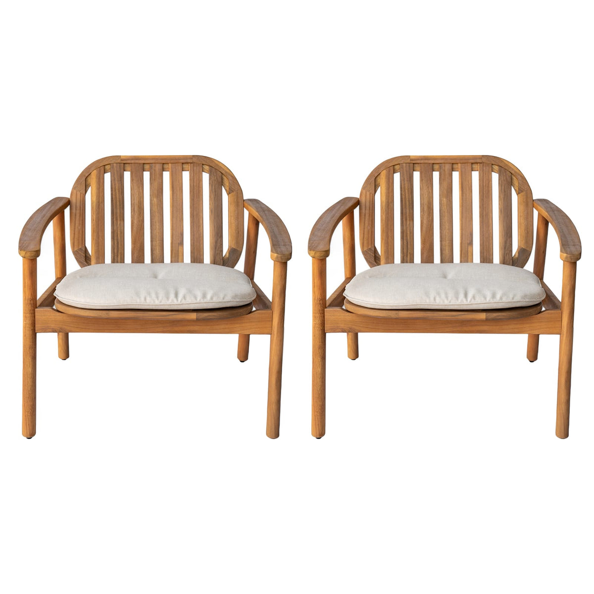 Teak Beige Acacia Wood Patio Club Chair Set of 2