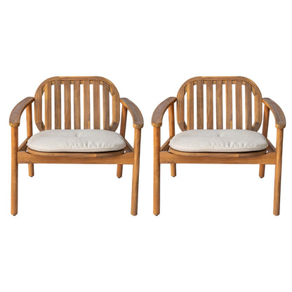 Teak Beige Acacia Wood Patio Club Chair Set of 2