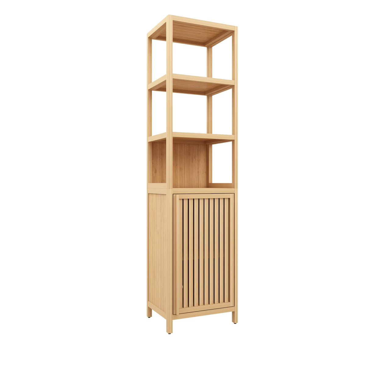 Bamboo Storage Cabinet - Tall Slim Linen Tower with Shutter Doors