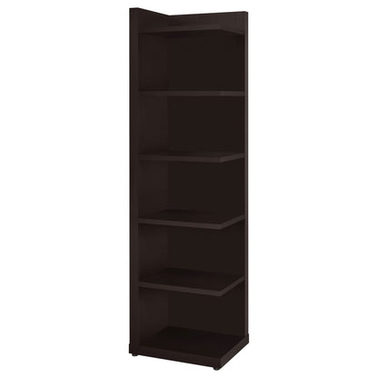 Cappuccino 6-Tier Corner Bookcase - Brown Wood Shelving