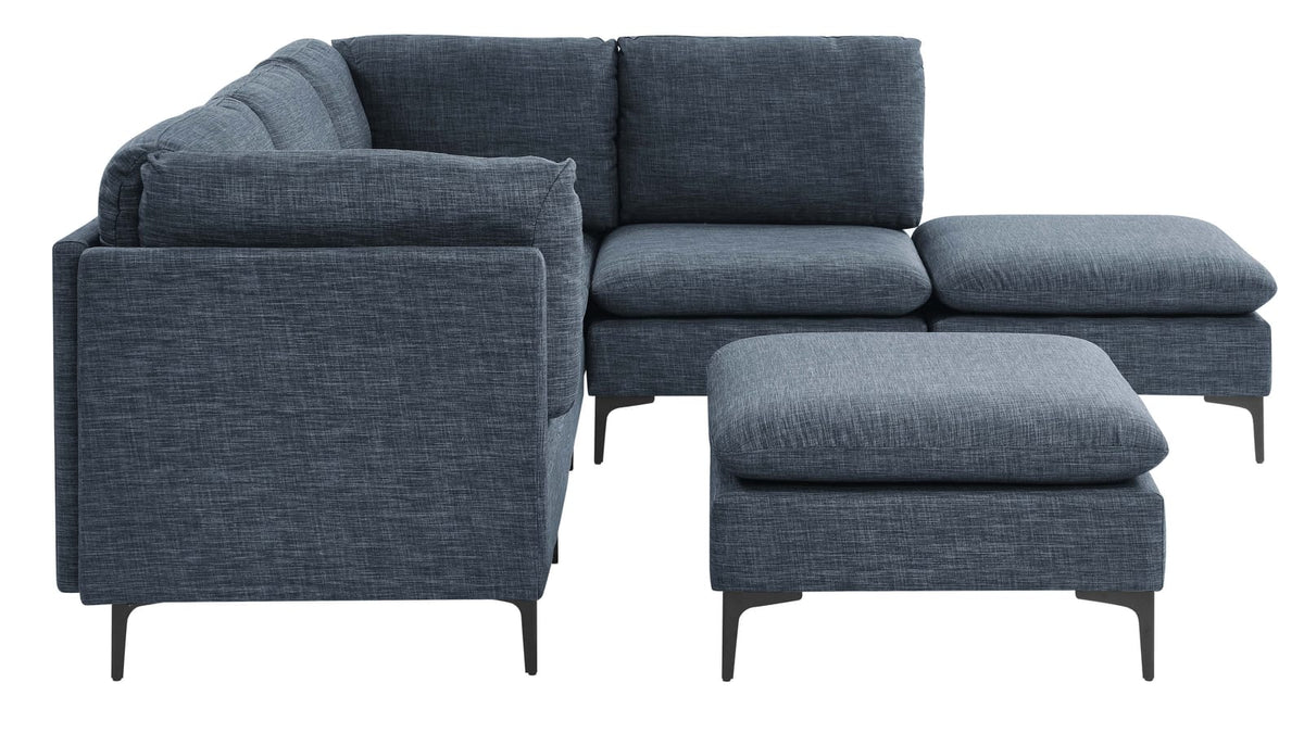 Dark Blue Linen Modular Sectional - 6 Seats for Living Room
