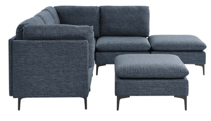 Dark Blue Linen Modular Sectional - 6 Seats for Living Room