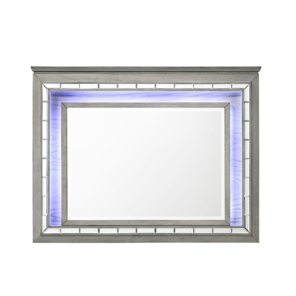 Light Gray Oak Mirror with LED - Bathroom & Bedroom Storage