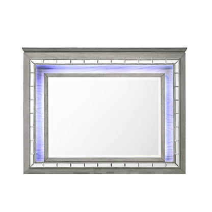 Light Gray Oak Mirror with LED - Bathroom & Bedroom Storage