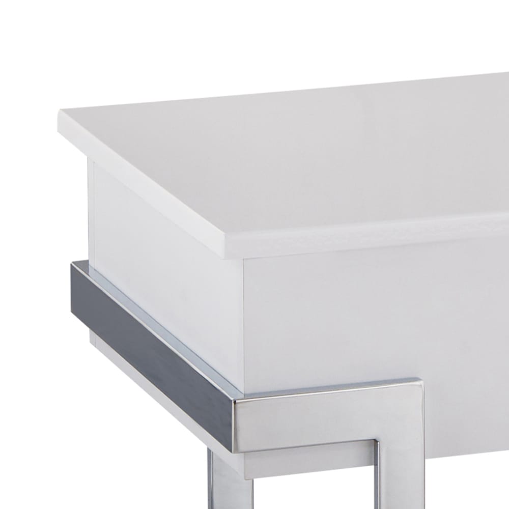 White Rectangular Wood Metal Coffee Table with Storage for Living Room