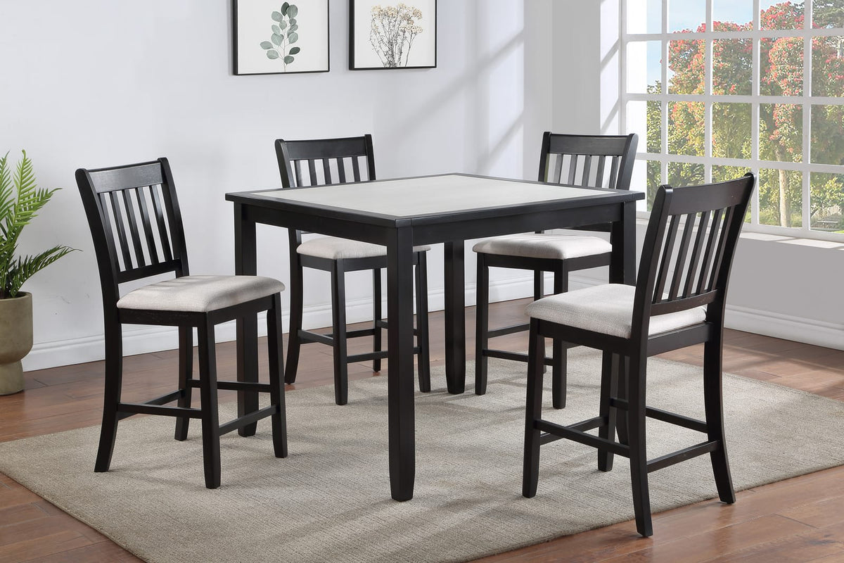 Cream Dark Brown Square Dining Set with Upholstered Chairs