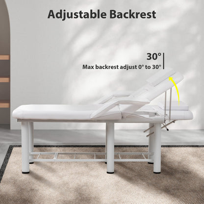 73'' White PU Massage Table Adjustable Beauty Bed