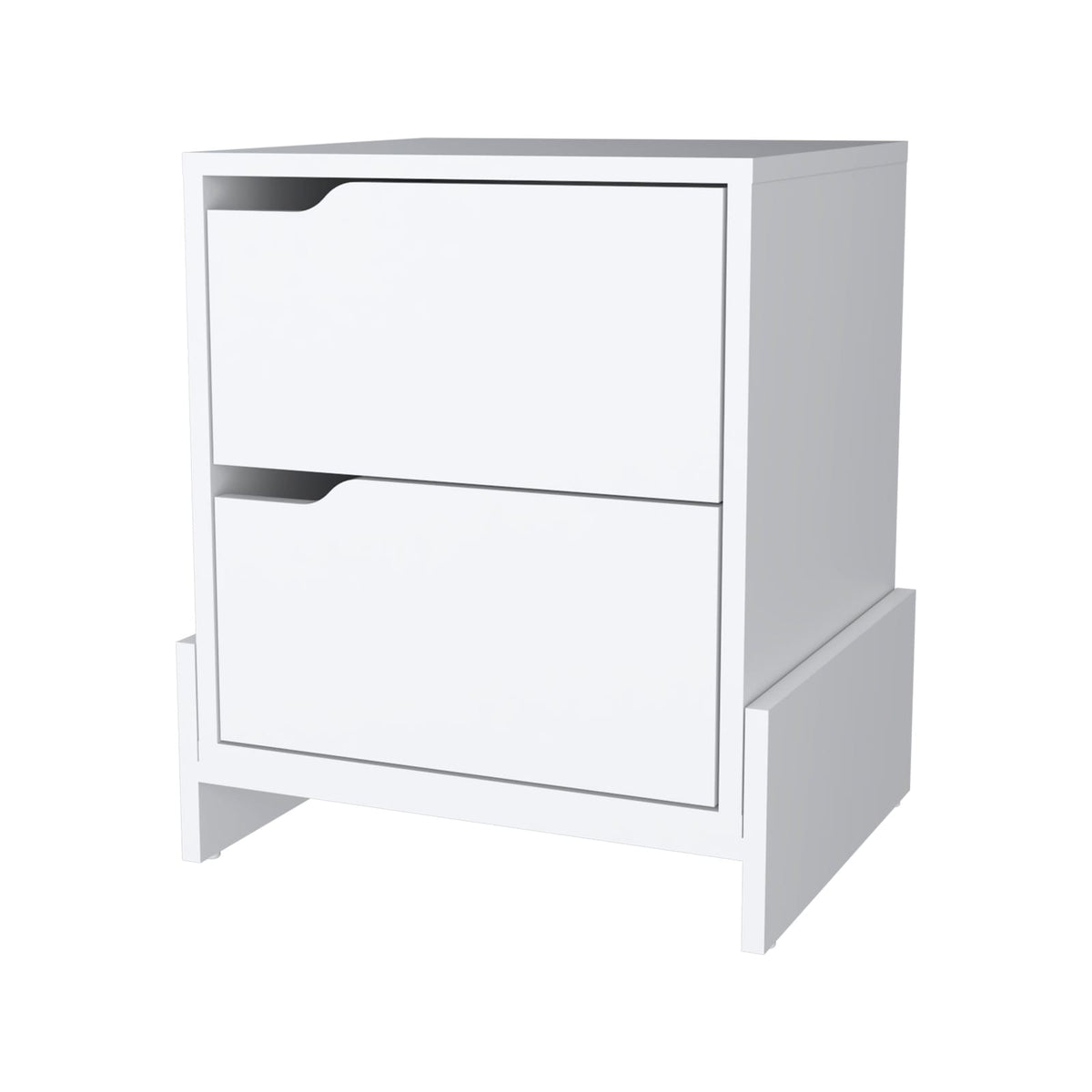 White Engineered Wood Nightstand with Two Drawers for Dining Room