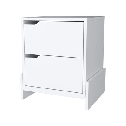 White Engineered Wood Nightstand with Two Drawers for Dining Room