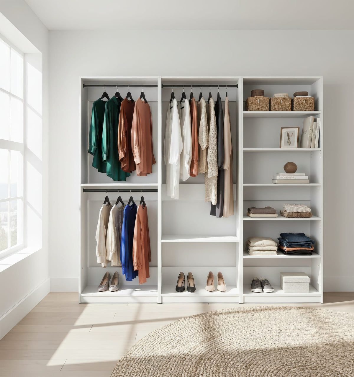 White Wood Walk-In Closet System - 5 Modules