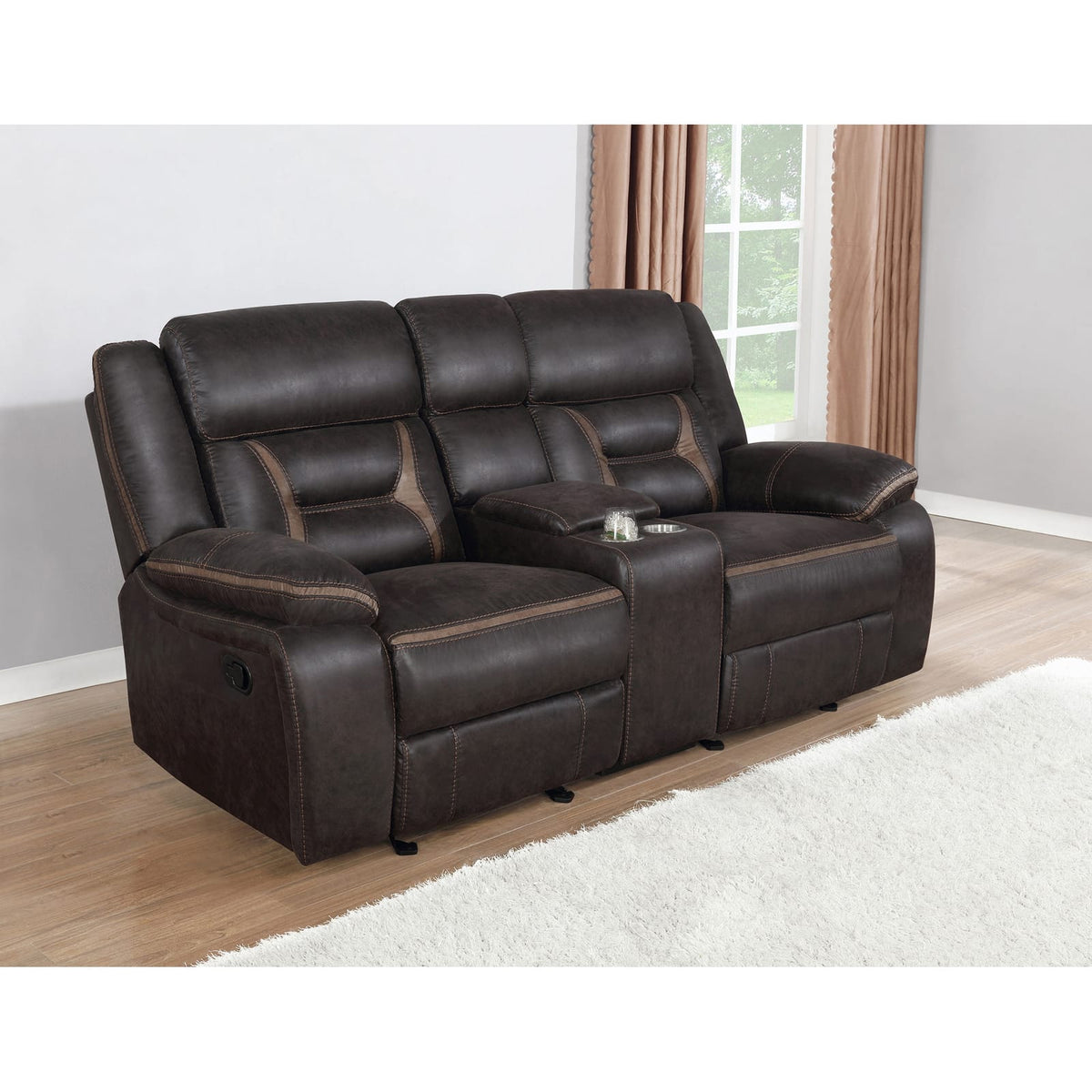 Brown Upholstered Glider Loveseat 77" Primary Living Space