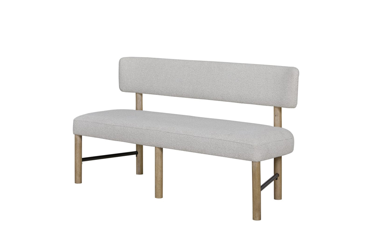 Upholstered Dining Bench - White, English Knotty Oak Finish