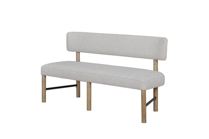 Upholstered Dining Bench - White, English Knotty Oak Finish