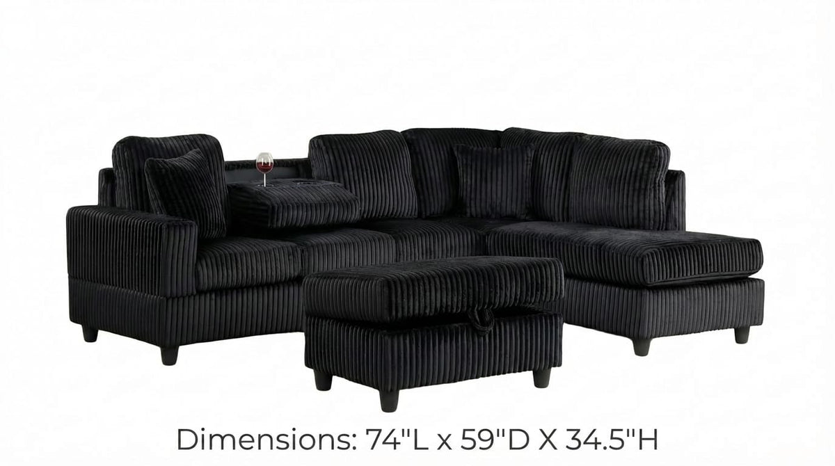 102" Black Linen Sectional Sofa - 5 Seat L-Shaped Couch