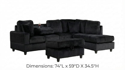 102" Black Linen Sectional Sofa - 5 Seat L-Shaped Couch