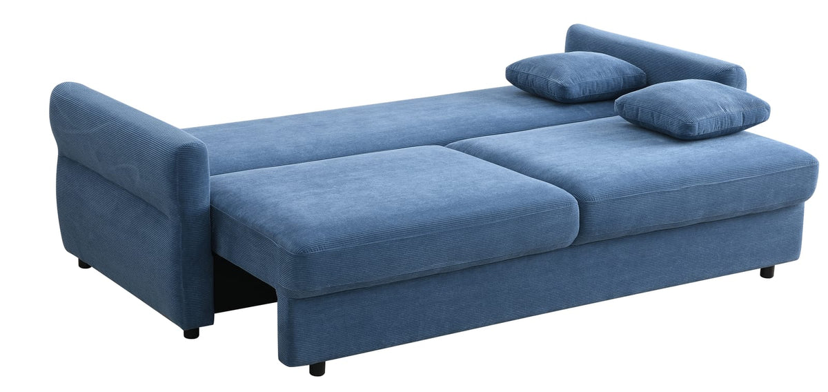 Blue Fabric Pull-out Sleeper Sofa with Storage for Living Room