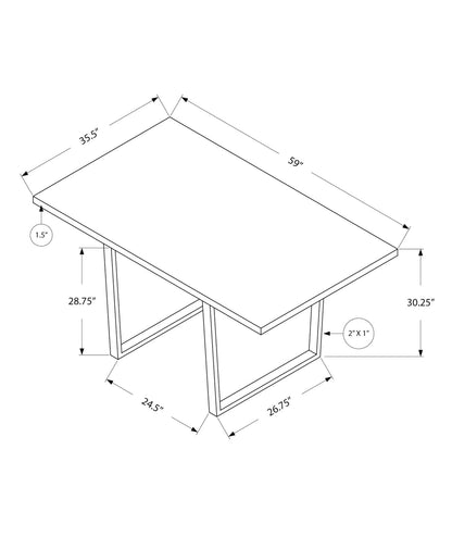 Dining Table, 60" Rectangular, Grey Metal & Wood - Perfect for Kitchens and Dining