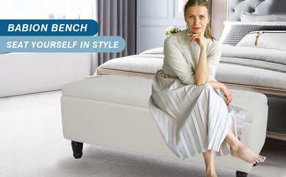 White Velvet Storage Ottoman Bench - 47" End of Bed Footstool
