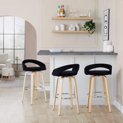 Black Velvet Bar Stool Set with Swivel for Dining Room
