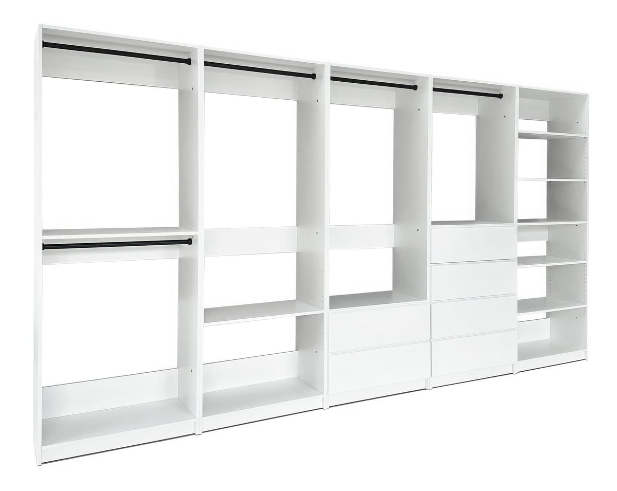 White Wood Walk-In Closet System - 157" Wide