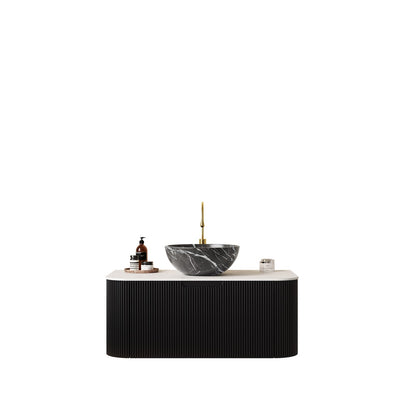White+Black Bathroom Vanity with Sink - Wall Mounted Storage