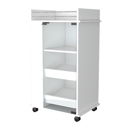 White Engineered Wood Bar Cart - 2 Bottle Holder