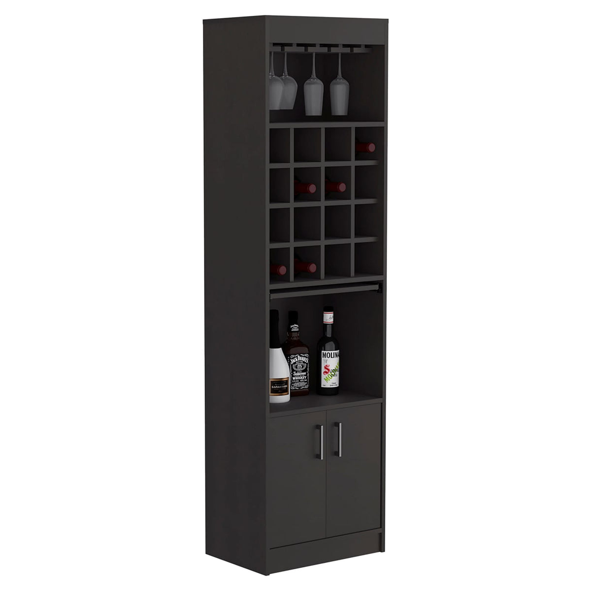 Kava Bar Cabinet - 16 Wine Rack, Black Storage
