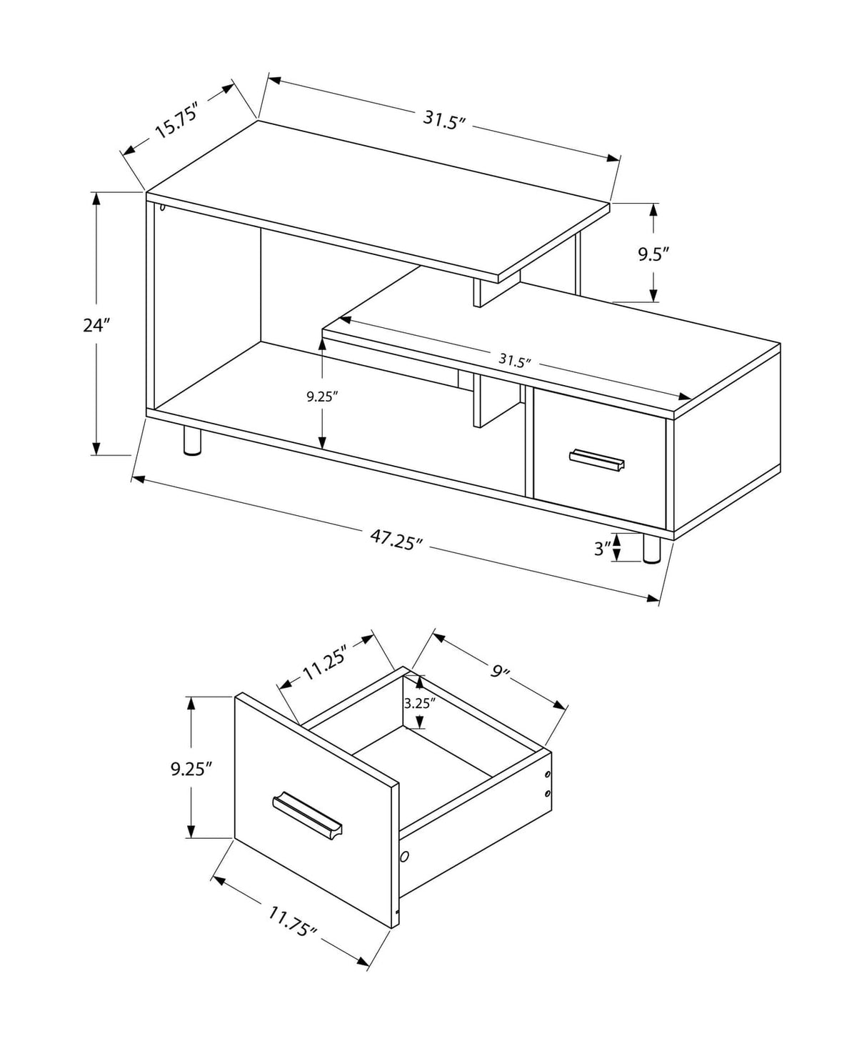 48 Inch White TV Stand with Storage Drawer for Living Room