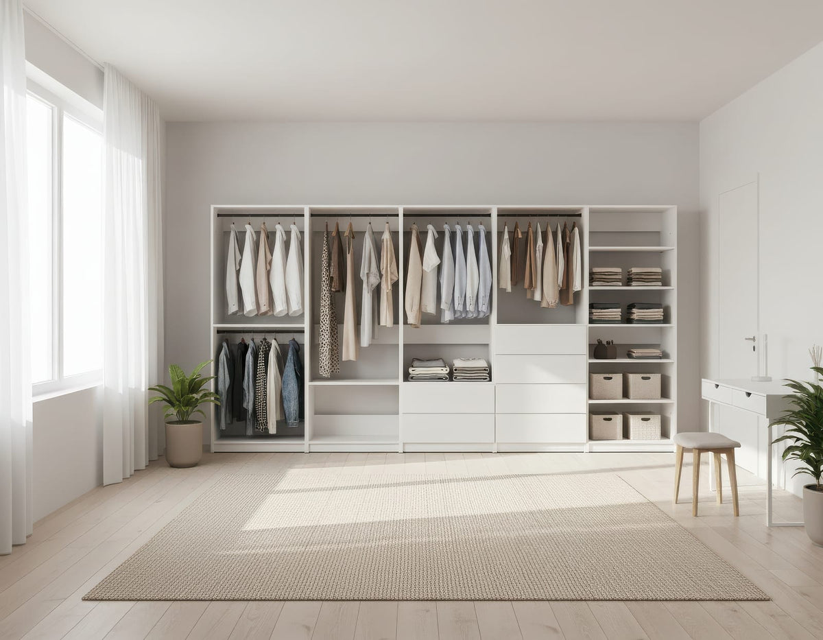 White Wood Walk-In Closet System - 157" Wide