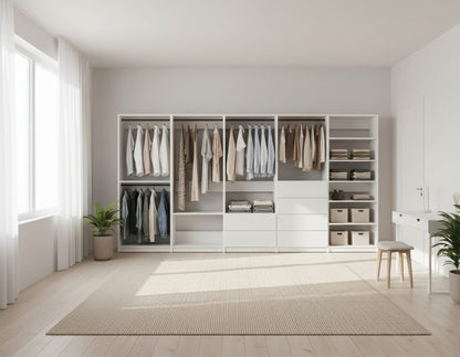 White Wood Walk-In Closet System - 157" Wide