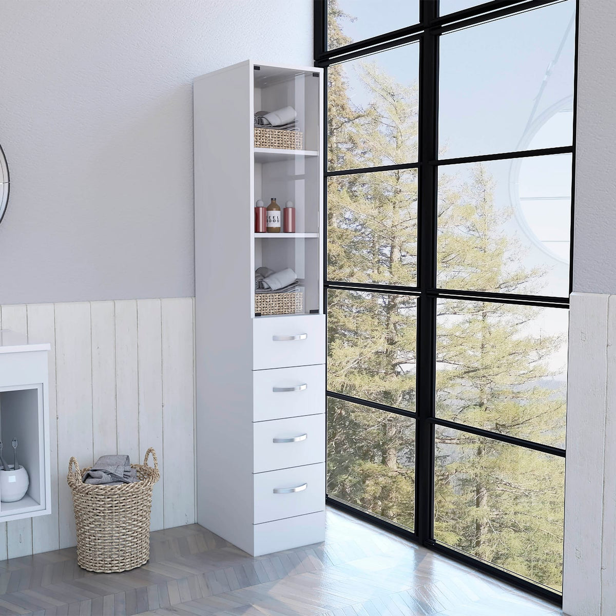 White 3-Drawer 3-Shelf Linen Cabinet - Storage & Style for Living Room