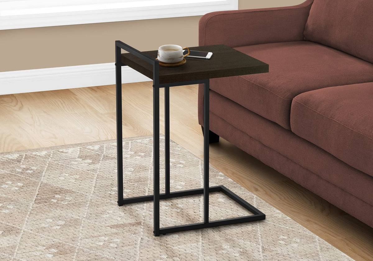 C-Shaped Accent Table - Espresso & Black Metal for Living Room