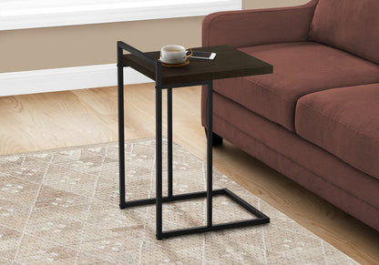 C-Shaped Accent Table - Espresso & Black Metal for Living Room