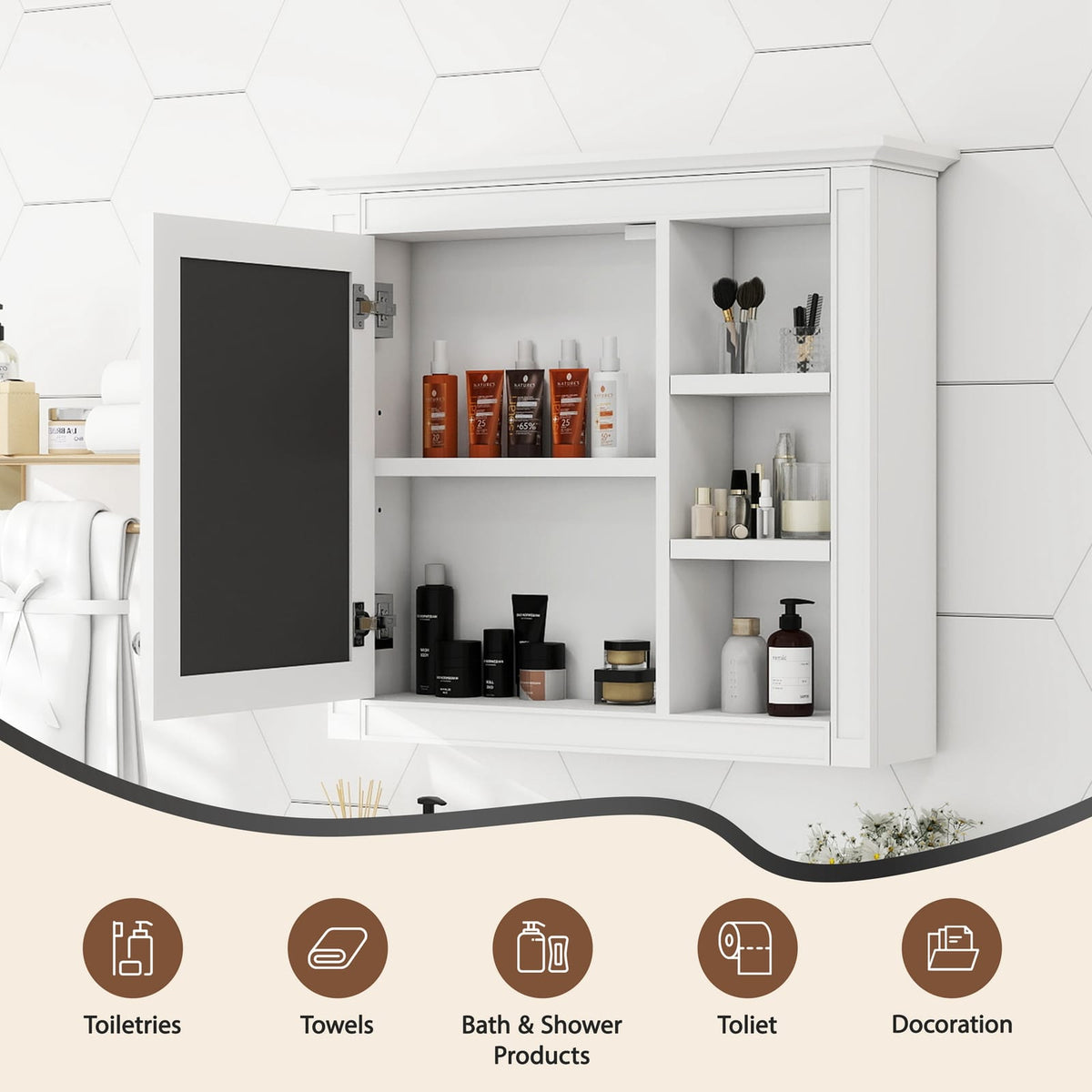 30'' Wall Mounted Bathroom Medicine Cabinet with Mirror - White