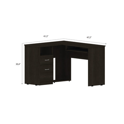 Wenge 2-Drawer L-Shaped Computer Desk - Work From Home Storage