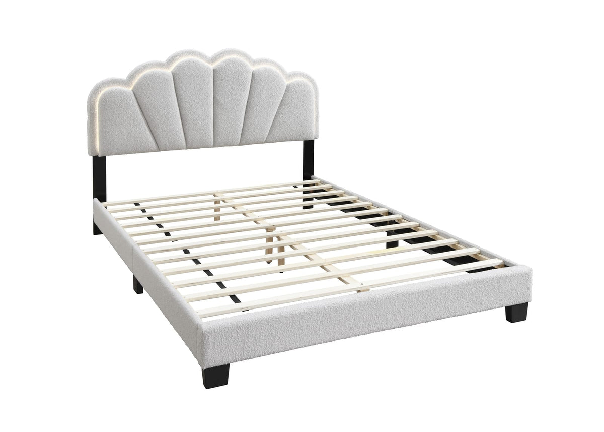 Queen Size Wool Bed Frame White Floral Headboard
