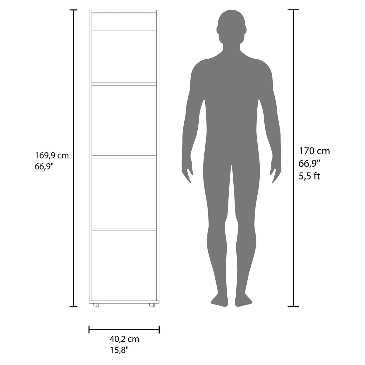 Dark Walnut Tall Cabinet with Mirror - 3 Shelves for Living Room