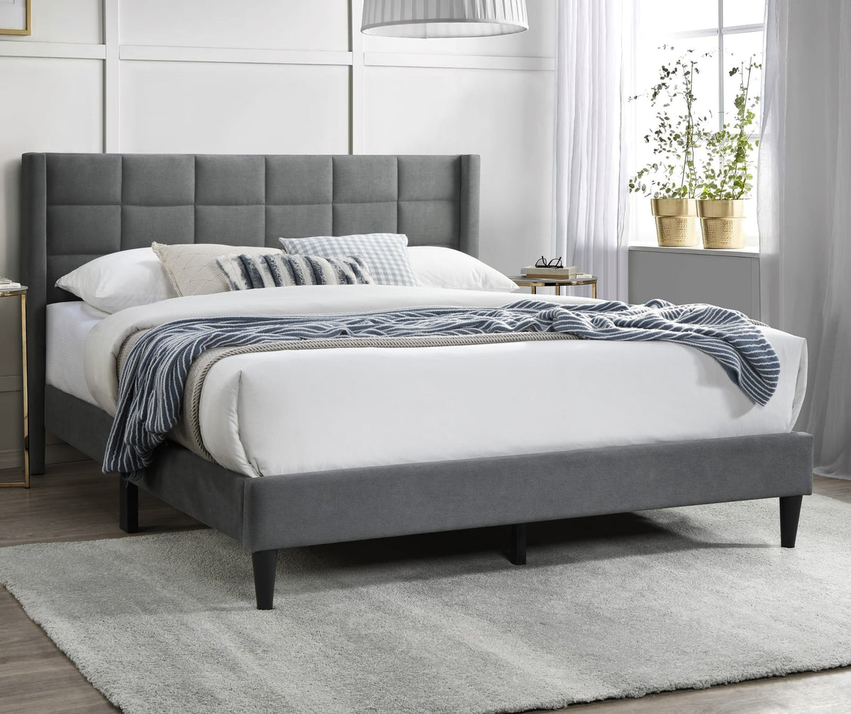 Queen Gray Linen Bed Frame - Modern Bedroom Style