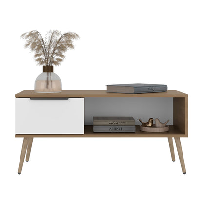 White Oak Coffee Table with Storage Drawer for Living Room