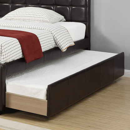 Twin Size Bed w/ Trundle - Espresso Faux Leather for Bedroom