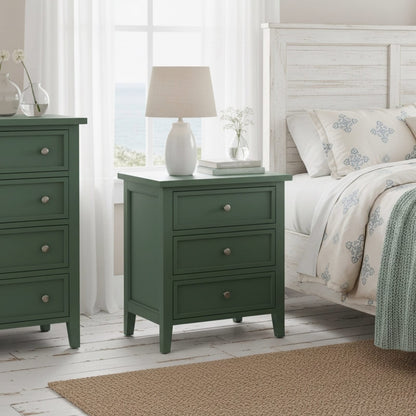 Antique Green 3 Drawer Nightstand - Farmhouse Style