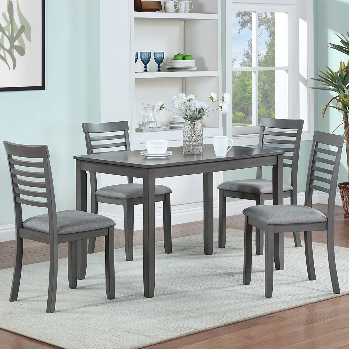 Gray Acacia Wood Dining Table - 4 Person Rectangular Table for Dining Room