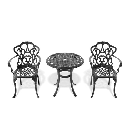 3-Piece Cast Aluminum Patio Set - Black Frame, Weather Resistant
