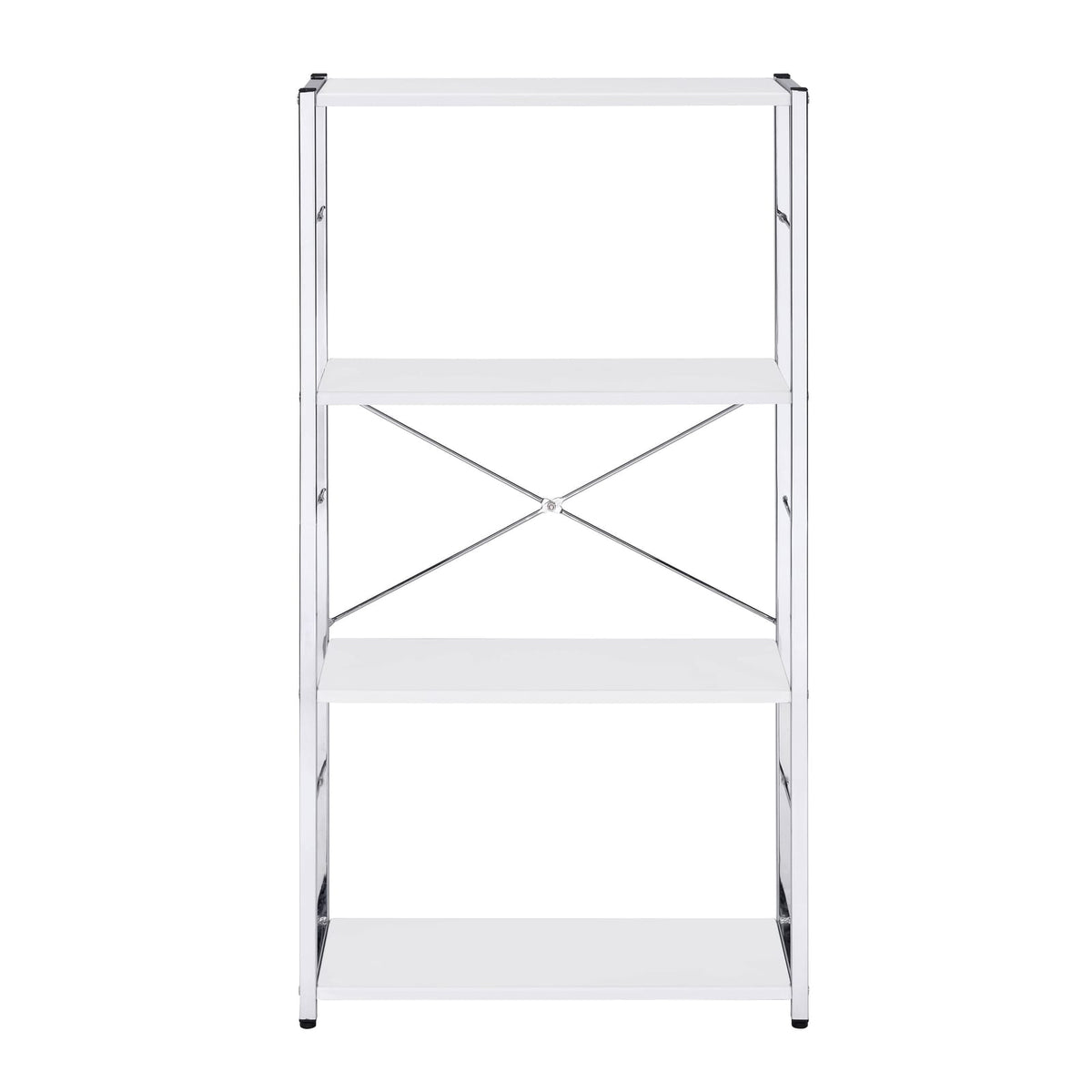 White Silver Modern Wood Metal Bookshelf with 4 Shelves for Living Room